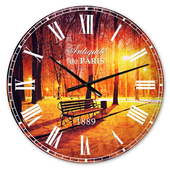 Designart 'Benches Covered in Winter Snow' French Country wall clock