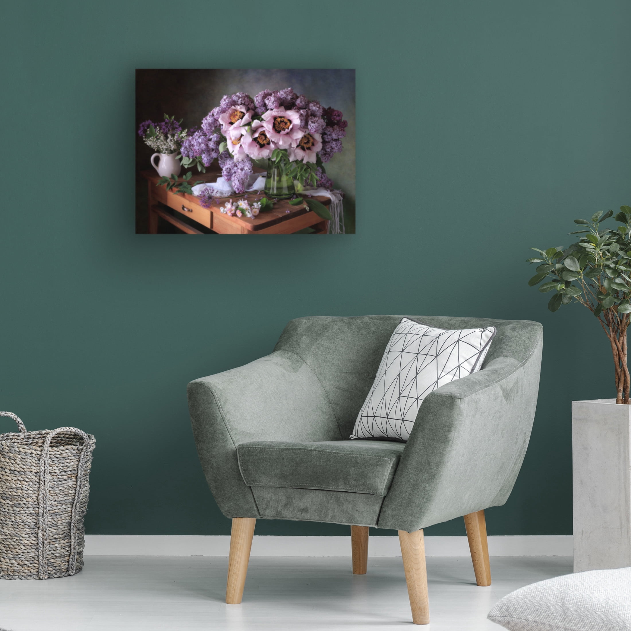 Trademark Fine Art Tatyana Skorokhod  Still life with a bouquet of peonies and lilacs Canvas Wall Art