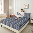 thumbnail image 4 of Feelyou Blue Square Plaid Twin Sheet Sets, Vintage Abstract Bedding, 3-Piece, 4 of 7