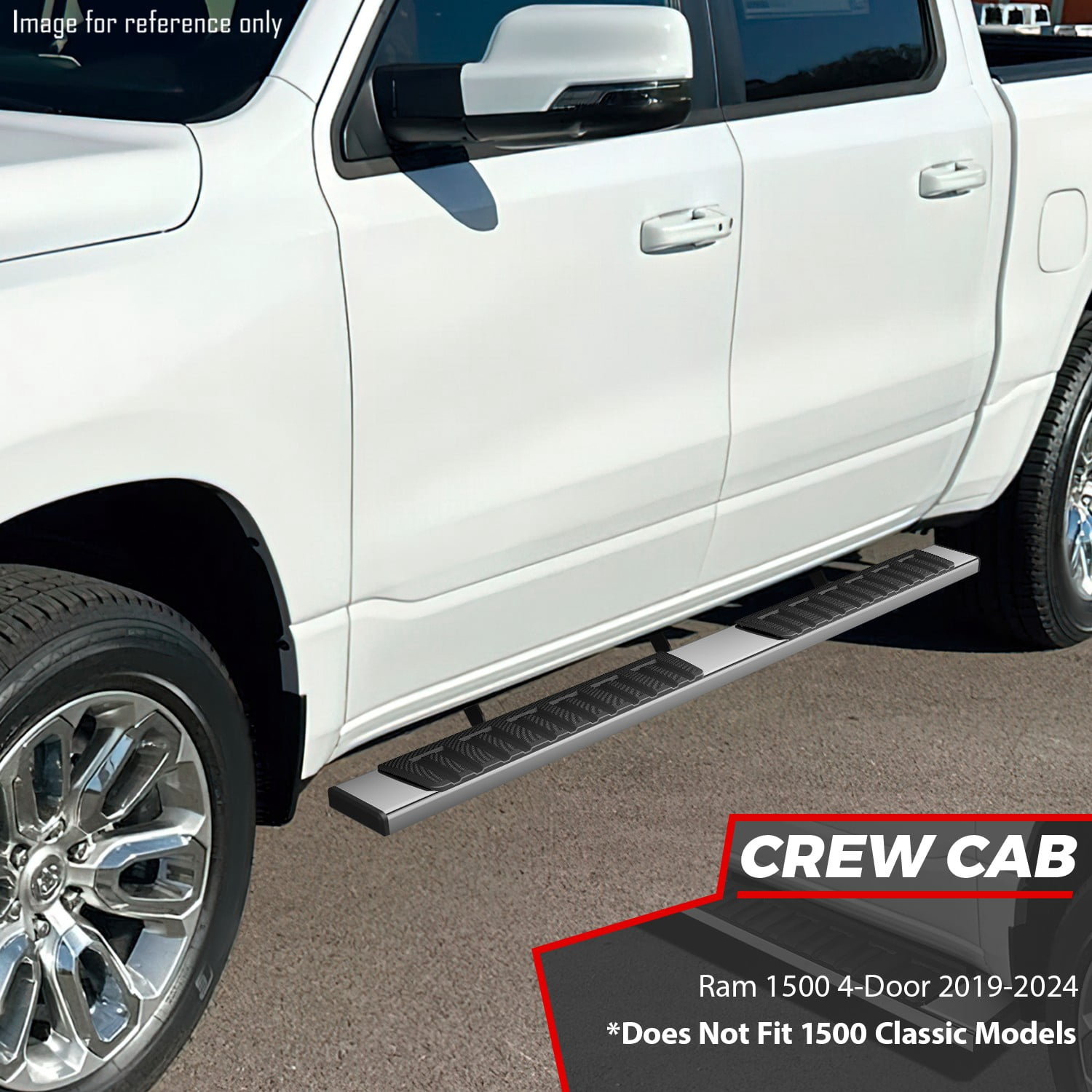DNA Motoring For 19-24 Ram 1500 Crew Cab 4-Door 6.75" Flat Side Step Nerf Bar Running Boards