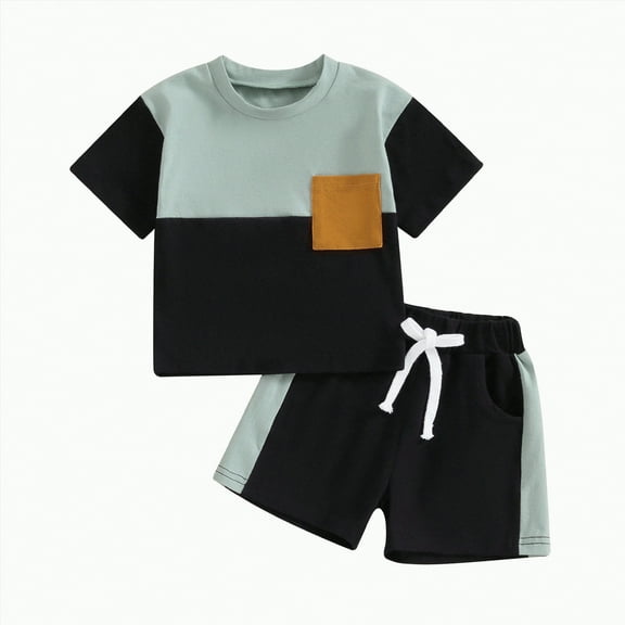 Toddler Clothes for Boys Baby Shorts CLothes Set Kids Spring Summer Cotton Elastic Printed Short Sleeve Training 0 6 12 18 24 Months 2T 3T Tops T-Shirt Pants Boy Playwear Two Pieces