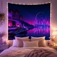 thumbnail image 2 of Neon Watercraft Over Reflective City Waters, Serene Digital Art for Cityscape Fans, Neon Skyline Decor, Housewarming Gift, Tapestry Wall Hanging for Bedroom and Studio, 2 of 7