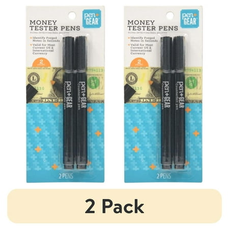 (2 pack) Pen + Gear Counterfeit Money Checker & Pen Marker Money Tester Pen Black, 2 Count