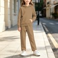 thumbnail image 6 of Girls 2 Piece Pullover Hoodie and Sweatpants Set Solid Color Long Sleeve Outfit with Kangaroo Pocket for Cozy Fall Winter School Daily Wear, 6 of 6