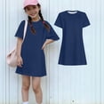 thumbnail image 2 of Abcomgle Summer Dresses for Girls 14-16 Casual A Line Short Sleeve Girls Tshirt Dresses Solid Crew Neck Sundresses Loose Lightweight Dresses,Navy,9-10Years, 2 of 7