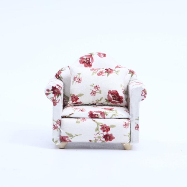 1/12 sofá floral de en miniatura con almohada para sillón juguetes para muebles de habitación Sofá individual Baoblaze miniaturas de casa de muñecas
