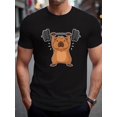 thumbnail image 1 of Men's Casual Crew Neck T-Shirt, 100% Polyester Knit Fabric, Regular Fit, Short Sleeve Tee with Geometric Capybara Weightlifting Print for Summer, Gym Shirts, 1 of 5
