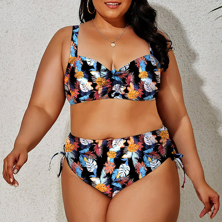 Aayomet Women's Plus Size Two Piece Swimsuit Print Bikini Swim Bra Pad  Underwire plus Size Bikini Tops for Large Bust,H X-Large