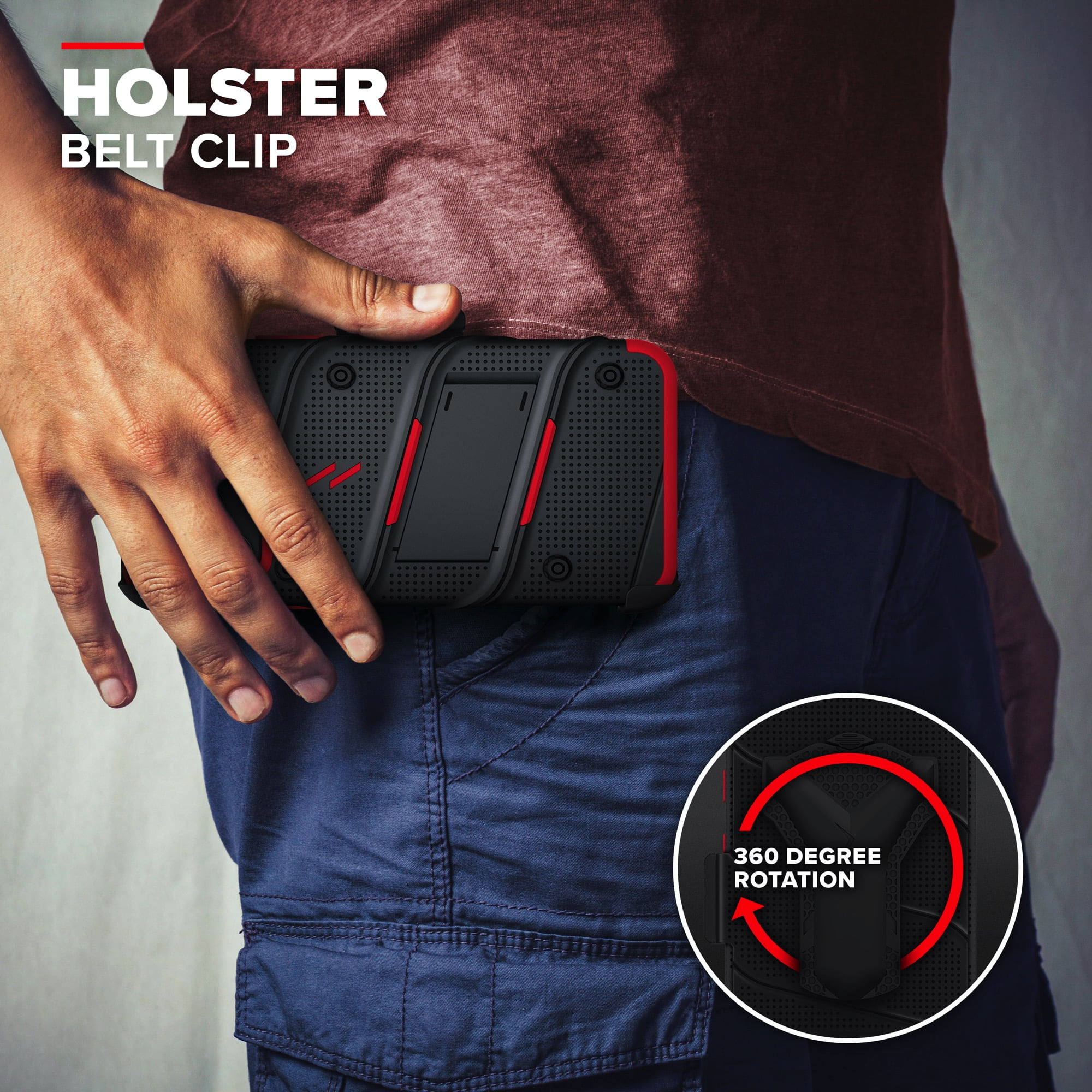 ZIZO BOLT Series for iPhone 12 / iPhone 12 Pro Case with Screen Protector Kickstand Holster Lanyard - Black & Red