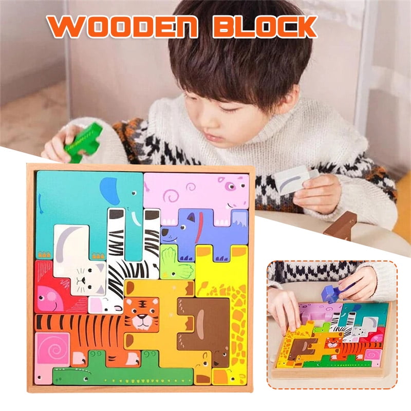 Kids Wooden Tetris Building Blocks Puzzle Montessori Preschool Educational Toys 
