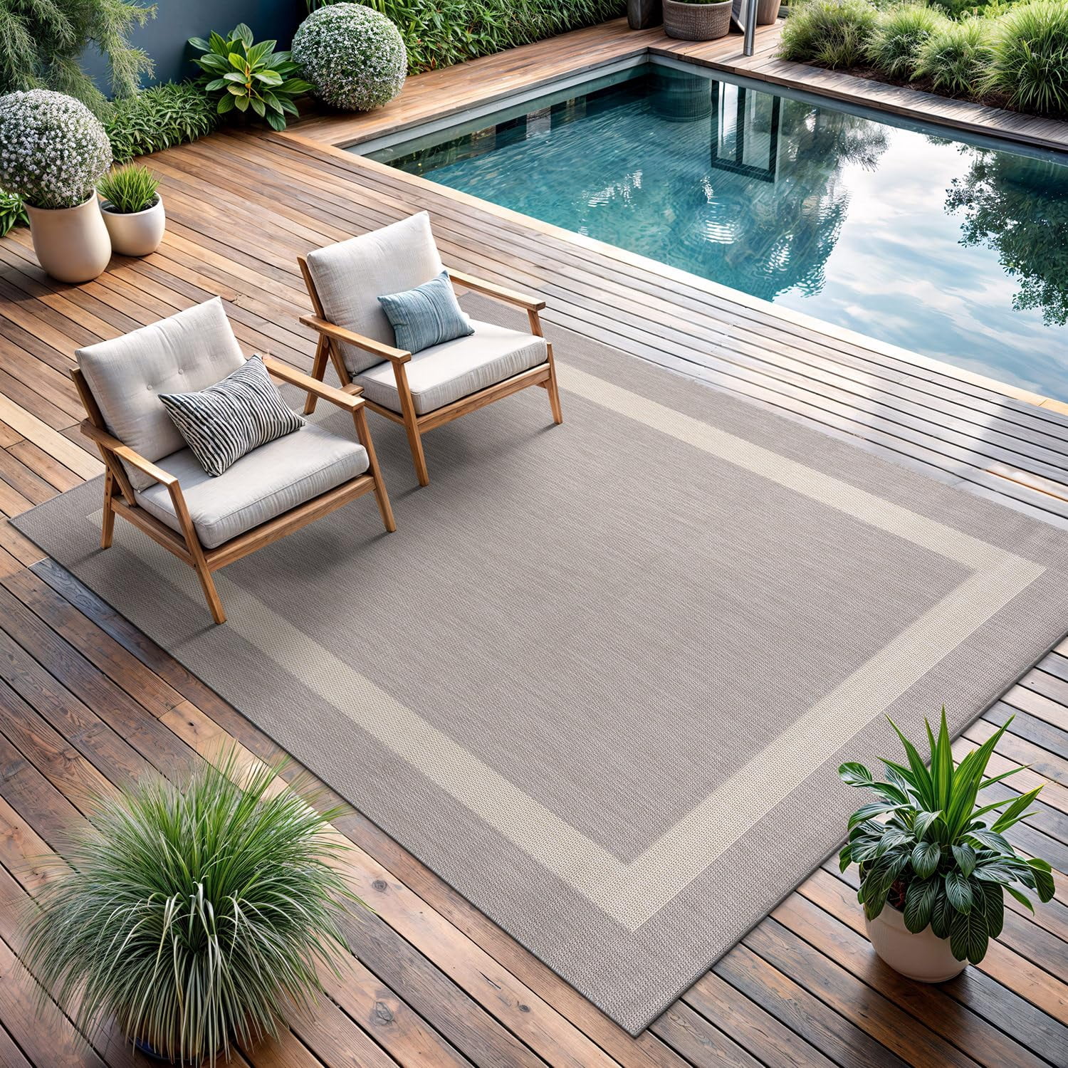 Outdoor Rug 5x7 Modern Outside Rugs For Patios Porches Waterproof Durable Washable Non-shedding  Easy-to-clean Indoor Area Carpet (5 X 7 Bordered - Gray/white)