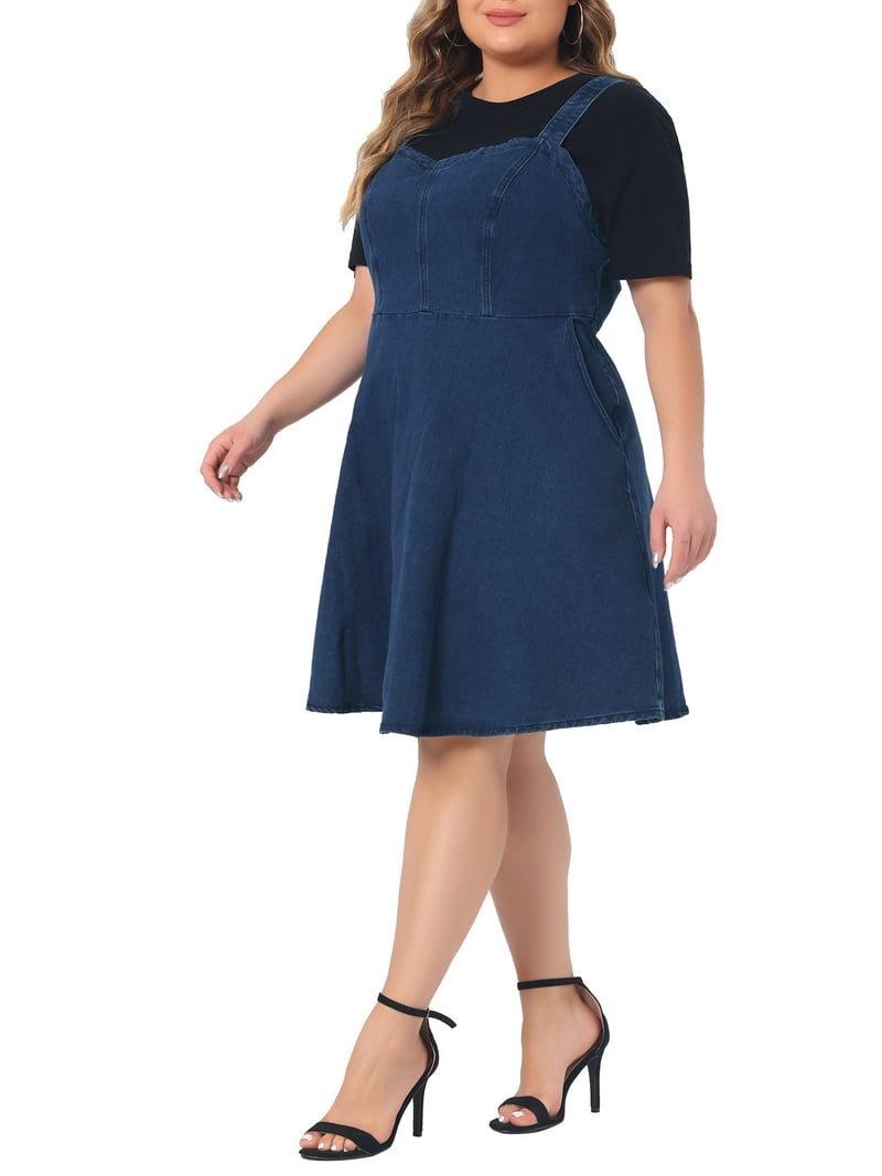 plus size denim dresses for older ladies Final Sale Plus Size Spaghetti Strap Flare Dress in Denim main image 1