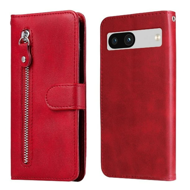 Estuche de Cuero PU con Cierre para Google Pixel 7A , Funda Protectora con Billetera y Correa
