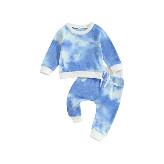 Bagilaanoe 2PCS Toddler Baby Girl Boy Long Pants Set Tie-Dye Long Sleeve Sweatshirt Pullover Tops Sweatpants 6M 12M 18M 24M 3T Kids Casual Sweatsuits
