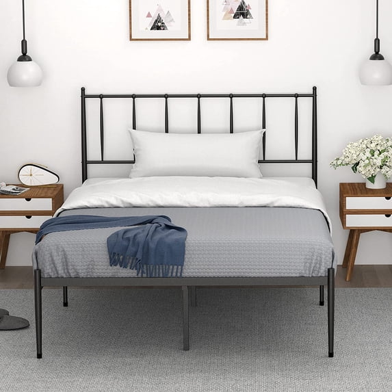 EastVita Full Size Metal Platform Bed Frame with Headboard, IDEALHOUSE Bed Frame Mattress Foundation with Slat Support and 12.3" Storage Height No Box Spring Needed