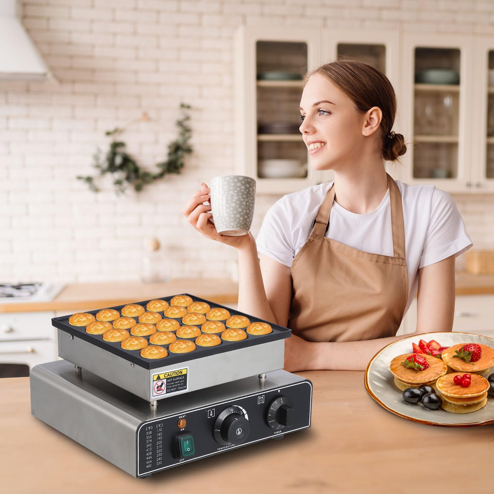 Soonbuy 25 Hole Waffle Maker with Removable Plates of Round & Heart, Commercial Electric Nonstick Mini Muffin Maker with 50-300℃ Separate Control, 1.8" Diameter Mini Dutch Pancake Maker for Snacks