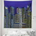thumbnail image 1 of Cartoon Tapestry, Cartoon Design Cityscape with Square Seemed Image Room Art Print, Fabric Wall Hanging Decor for Bedroom Living Room Dorm, 5 Sizes, Dark Blue and Yellow, by Ambesonne, 1 of 1