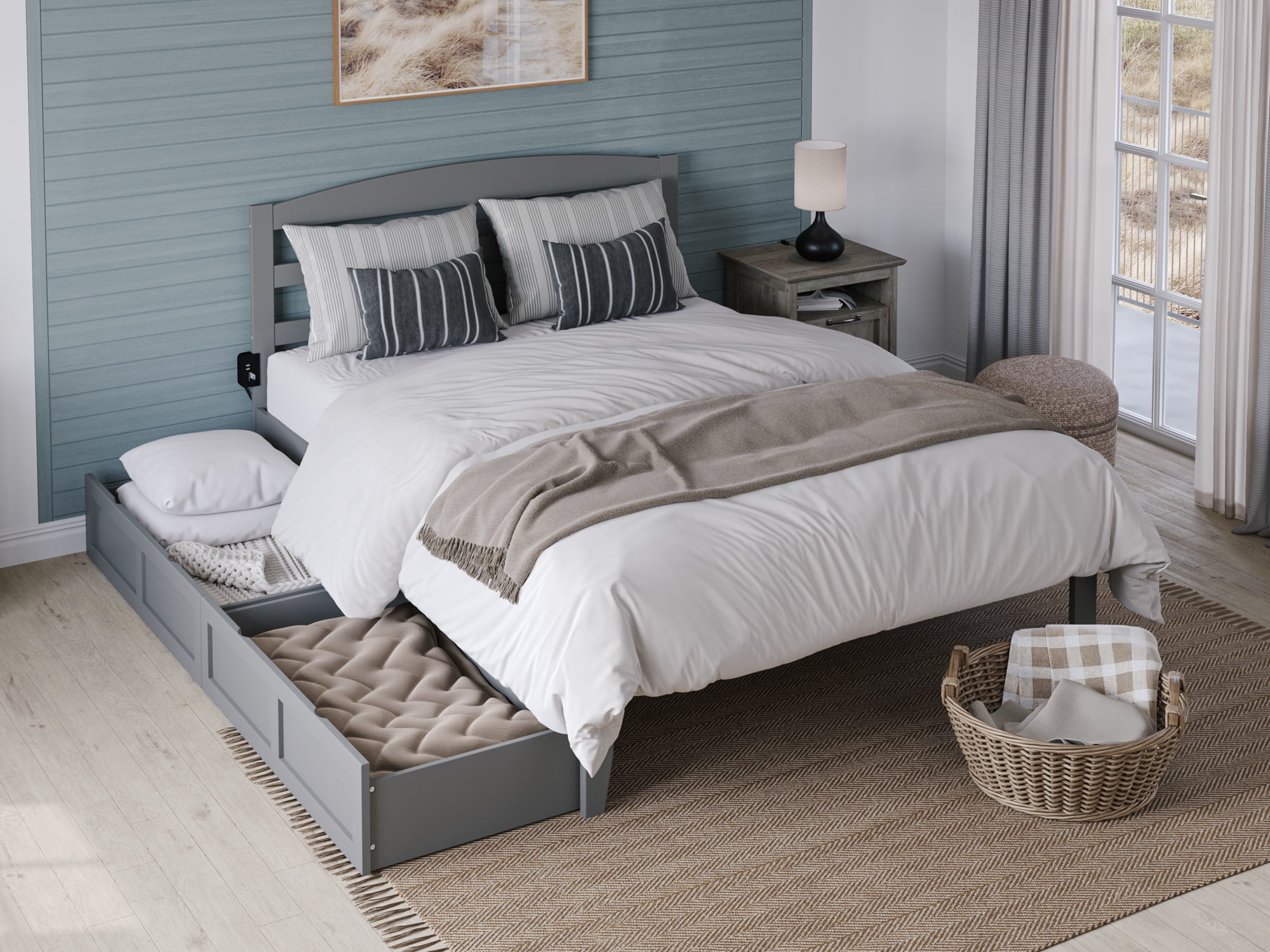 AFI Warren 14" Queen Wood Platform Bed Frame with Set of 2 Storage Drawers, Grey