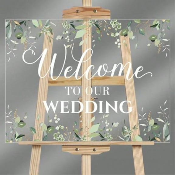 Welcome to Our Wedding Sign 24 x 18 Inch Welcome Wedding Sign for Wedding Reception Acrylic Greenery Eucalyptus Welcome Sign Large Wedding Party Signs for Ceremony Lawn Outdoor Indoor