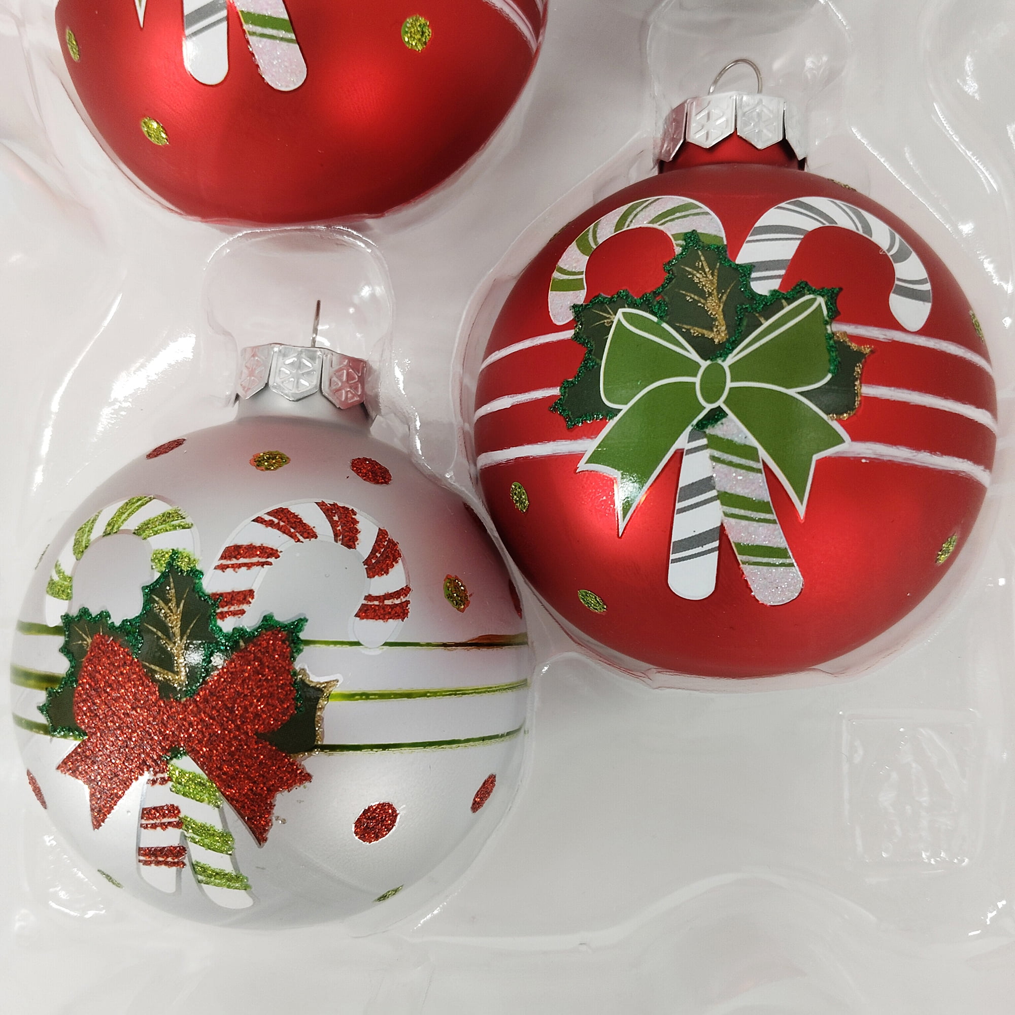 Holiday Time Dia 65mm 4Ct Candycae Glass Ornament, Holiday Time DIA 65mm 4CT CANDYCAE Glass Ornament