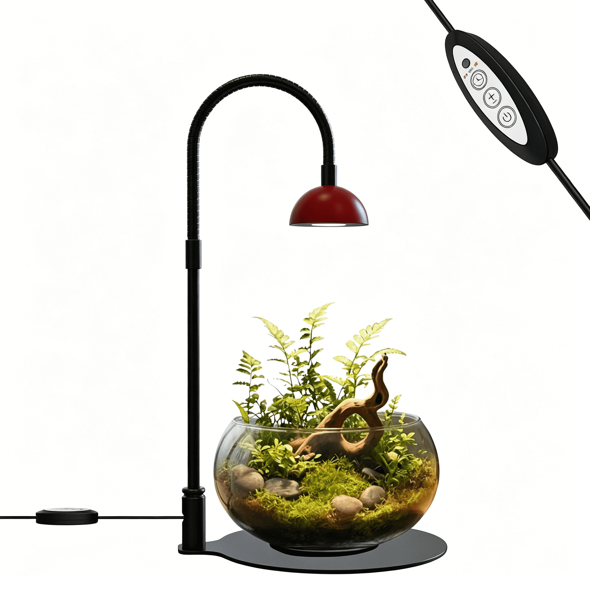 HIBIBUD Desktop Grow Lamp Terrarium Light Plant Light on Table with Flexible Gooseneck Lamp for Terrarium Kitchen Vetegable Succulent Lamp with Auto Timer 3/6/12Hrs, 4 Brightness Levels (Red)