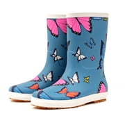Luckers Girls Trendy Foldable Wellies Rain Boots, Color: Blue/Butterflies, Size: 3 Little Kid