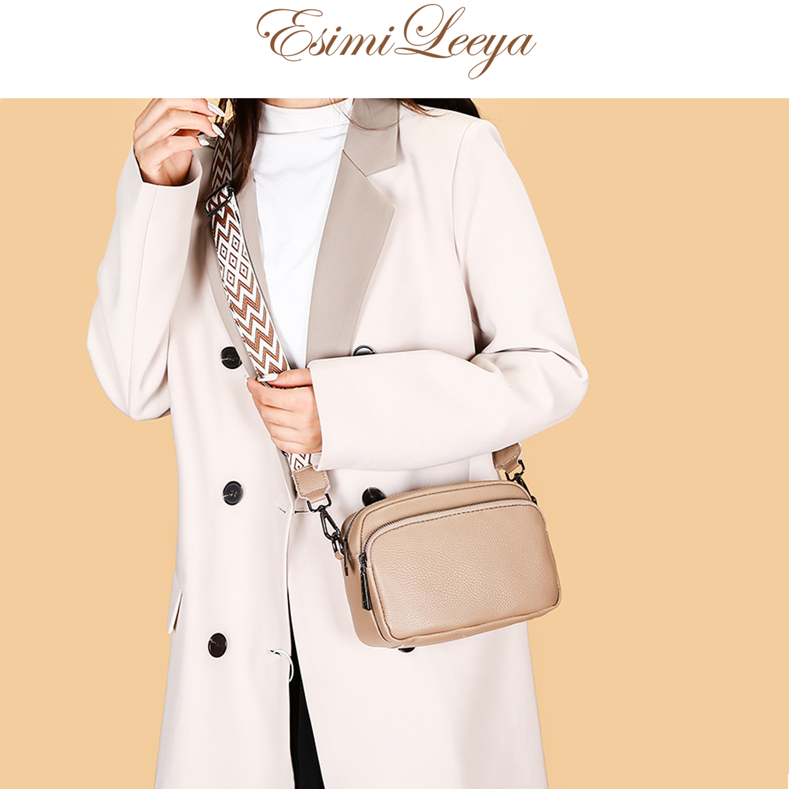 PORT&LOTUS Small Compact Genuine Leather Crossbody Bag for Women Real Leather Purses for Women with Shoulder for Women with Built in Wallet
