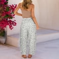 thumbnail image 4 of Women's Cotton Linen Pants Elastic Waist Casual Leopard Print Vacation Barrel Trousers with Pockets, 4 of 8