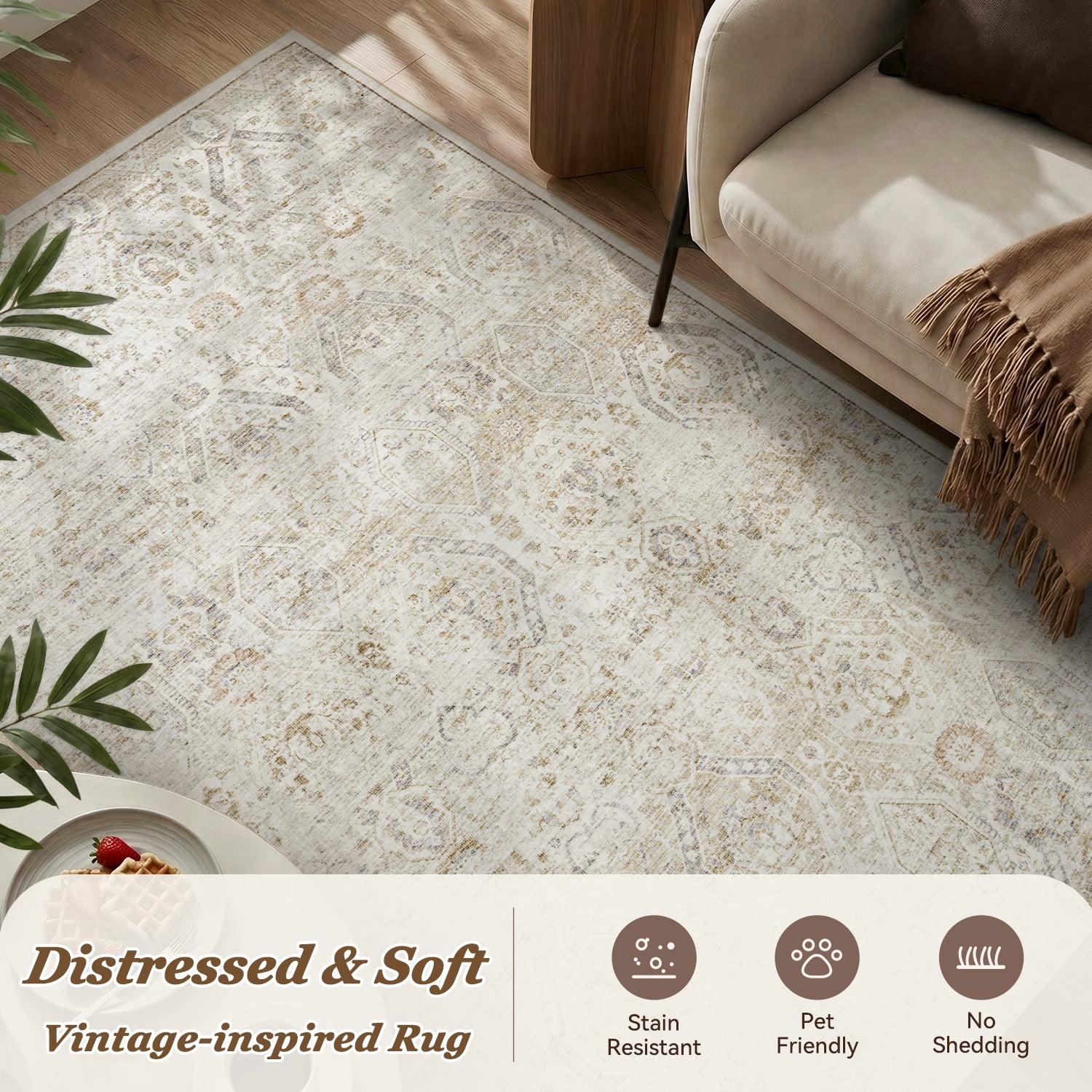 SIXHOME 5'x7' Area Rugs for Living Room Modern Area Rugs Machine Washable Rugs Beige