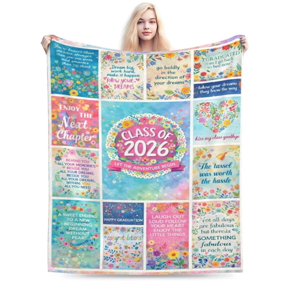 Class of 2026 Graduation Blanket Inspirational Graduation Gift Blanket Colorful Floral Quote Blanket for Graduate Celebration Home Decor Cozy Throw Blanket 50x40