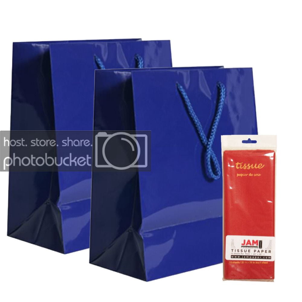 JAM Gift Bag Assortment, 2 Blue Bags & Red Tissue Paper, 3/Pack