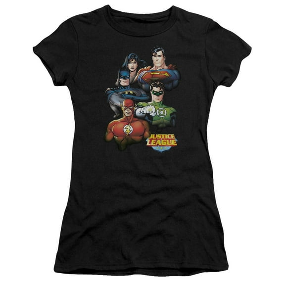 JLA Justice League Group Portrait S/S Junior Women's T-Shirt Sheer Black