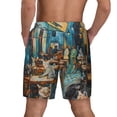 thumbnail image 4 of Uemuo Whimsical Cats Night Cafe Pattern Mens Swim Trunks Quick Dry Board Shorts with Mesh Lining, Stretch Beach Shorts Quick Dry No-Chafing Board Shorts-Small, 4 of 9