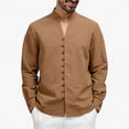 thumbnail image 4 of Maqroz Men's Mandarin Collar Shirt Long Sleeve Button Up Linen Cotton Casual Dress Shirt Solid Color Business Work Office Tops, 4 of 9