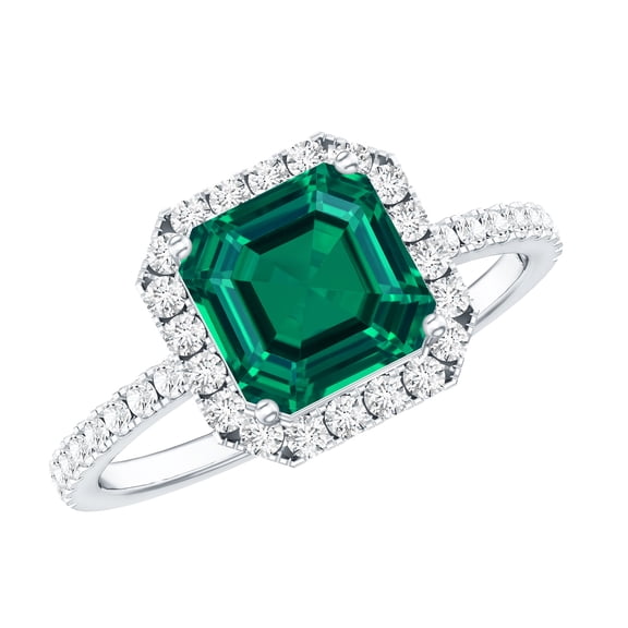 Rosec Jewels Vintage Style Lab Grown Emerald Engagement Ring - 6 Ct - Asscher Cut - Emerald Diamond Ring - with Jewelry Box, 925 Sterling Silver, US 4.00