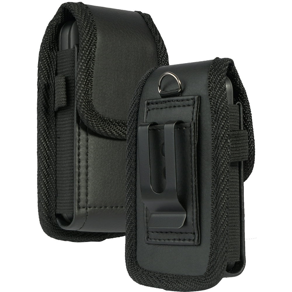 Flip Phone Case, Nakedcellphone Black Vegan Leather Vertical Pouch