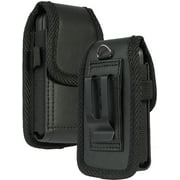 Flip Phone Case, Nakedcellphone Black Vegan Leather Vertical Pouch [Belt Loop, Metal Clip, Magnetic Closure] for Alcatel MyFlip 2 A406DL, Nokia 2720 V