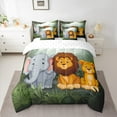thumbnail image 2 of Manfei Kids Animal Bedding Comforter Set 7pcs for Boys Girls, Leopard Elephant Lion Full Bedding Set, Green Jungle Leaves Fitted Sheet Flat Sheet, Lightweight Room Decor, 2 of 8