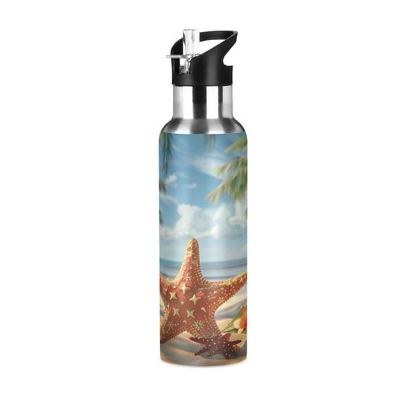 ALAZA Hawaiian Star Fish Tropical Water Bottle Insulated Flask Stainless Steel Straw Lid 20 oz