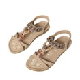 thumbnail image 5 of YgkuHd Women's Casual Bohemian Flat Sandals Woven Straps Rhinestone Beads Metal Feather Pendant Crisscross Design Khaki,8.5, 5 of 6