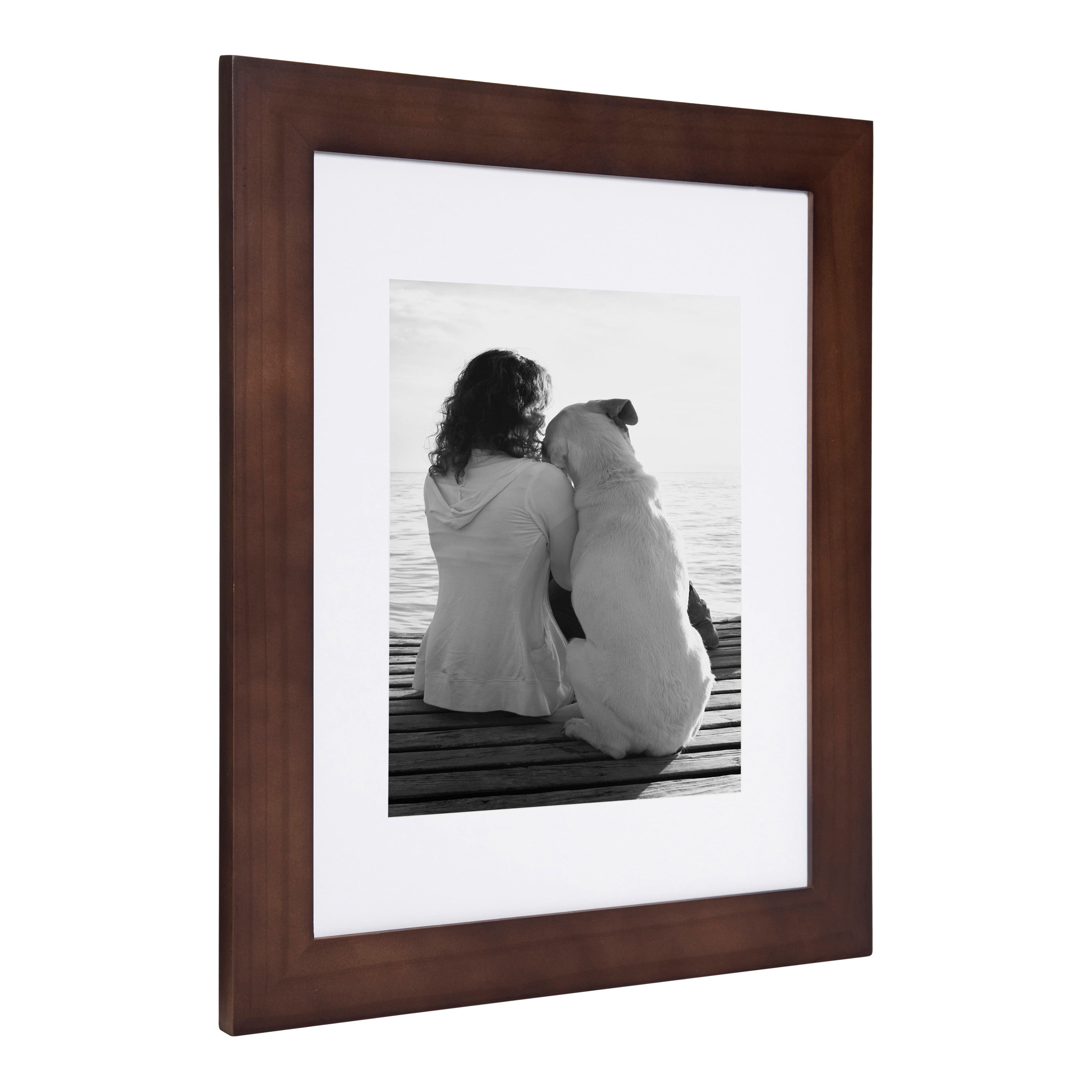 DesignOvation Museum Wooden Traditional Picture Frame Set with Mats for Customizable Wall Display, 11x14 matted to 8x10, Walnut Brown, 4 Pack