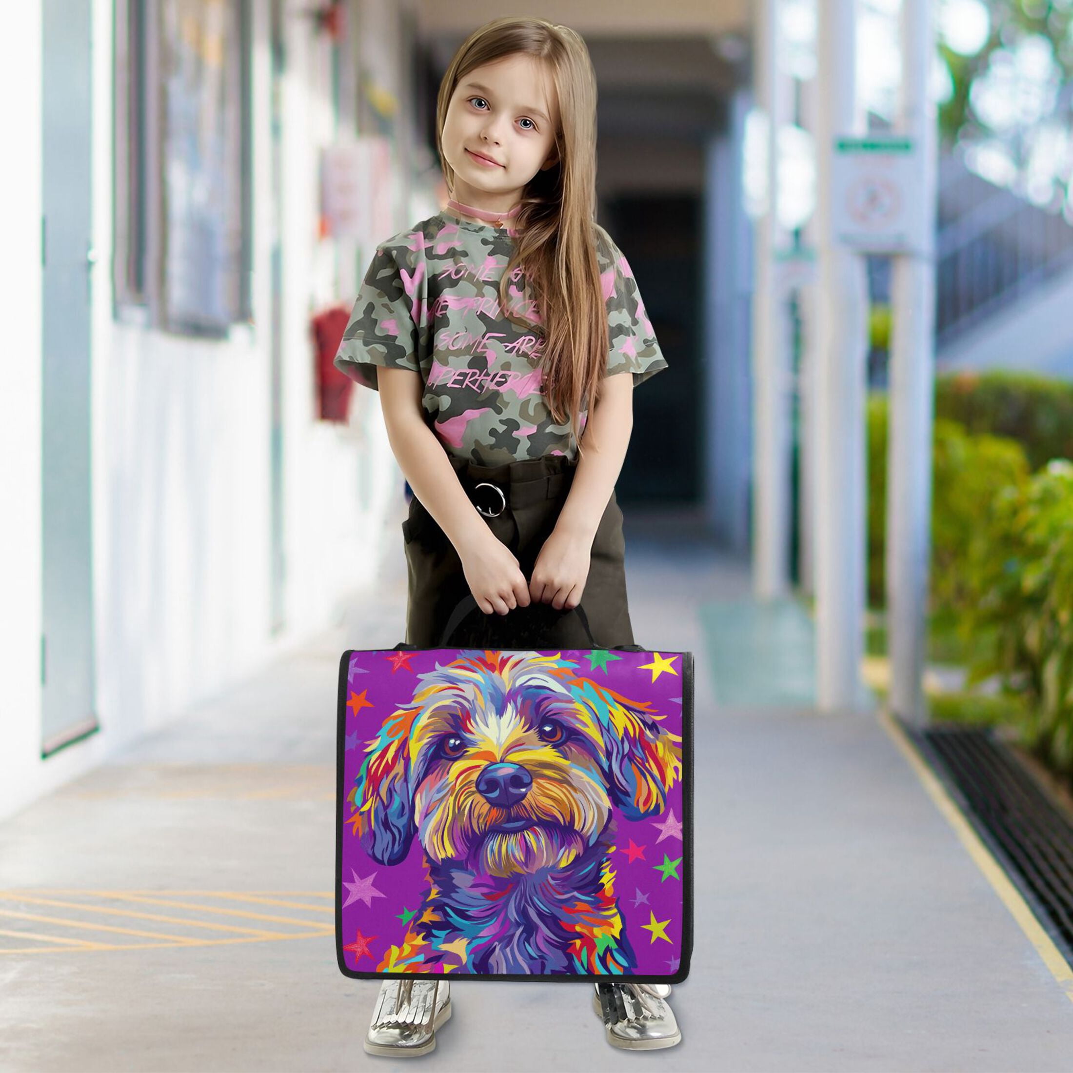 3 Ring Zipper Binder with Shoulder Strap Waterproof Trapper Keeper 2 Inch D-Ring 500 Sheets Capacity Cute Dog and Star