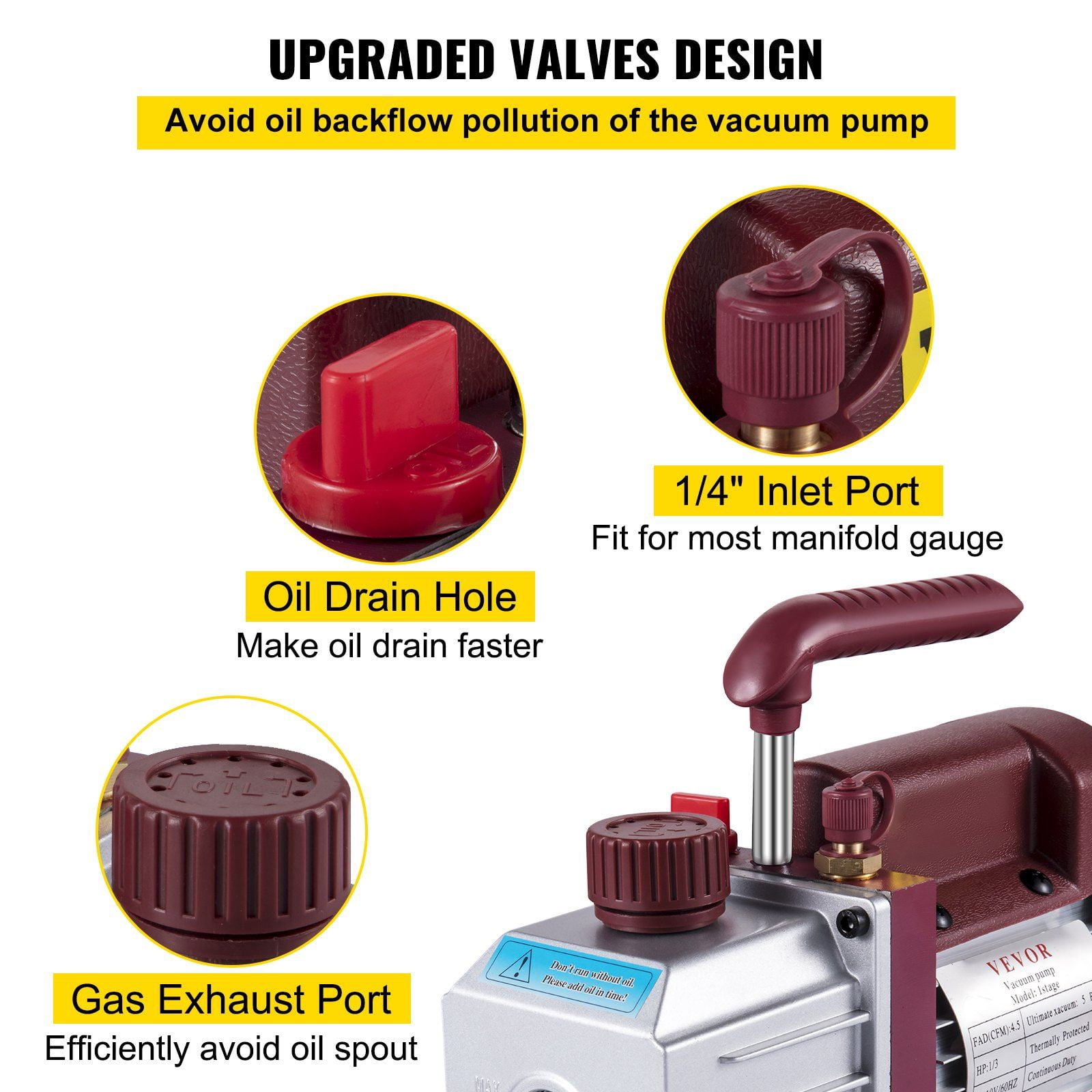 Vacuum Pump 4.5CFM Vacuum Pump HVAC Single-Stage Rotary Vane Vacuum Pump 1/3HP 5PA Ultimate Air Conditioning Refrigerant Vacuum Pump