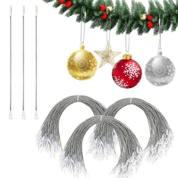 FT HITA Perchas de Cuerdas para Adornos de Árbol de Navidad, 300 Uds., Cierre de Cinta Fácil a Presión, Ganchos de Cuerda Decorativos Metálicos para Colgar Decoraciones de Árbol de Navidad