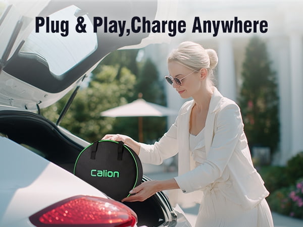 CALION 32A Level 2 Portable EV Charger, 240V Smart Electric Vehicle Charging Station with 25FT Cable, NEMA 14-50 Plug, LED Indicator, IP65 Waterproof for Indoor/Outdoor J1772 EVs