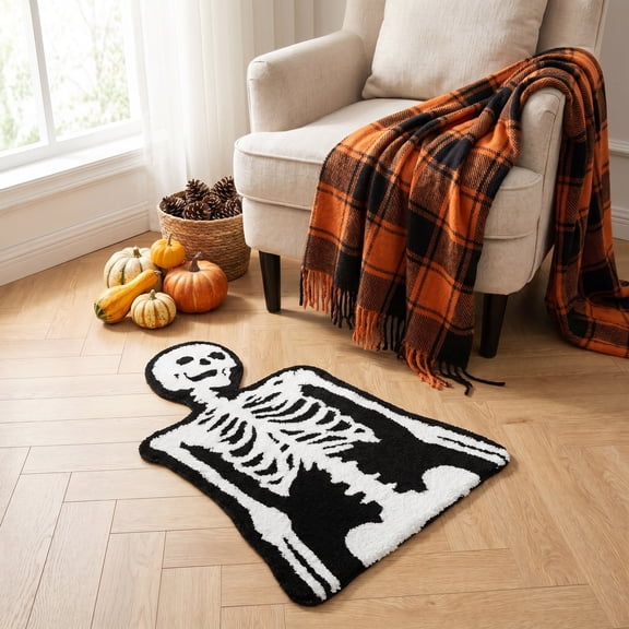 Halloween Doormats, Plush Skull Pattern Front Door Rug, Entryway Floor Mat, Mat for Porch Entrance, Indoor Foyer, Halloween Party & Front Step Decor, 24*16in
