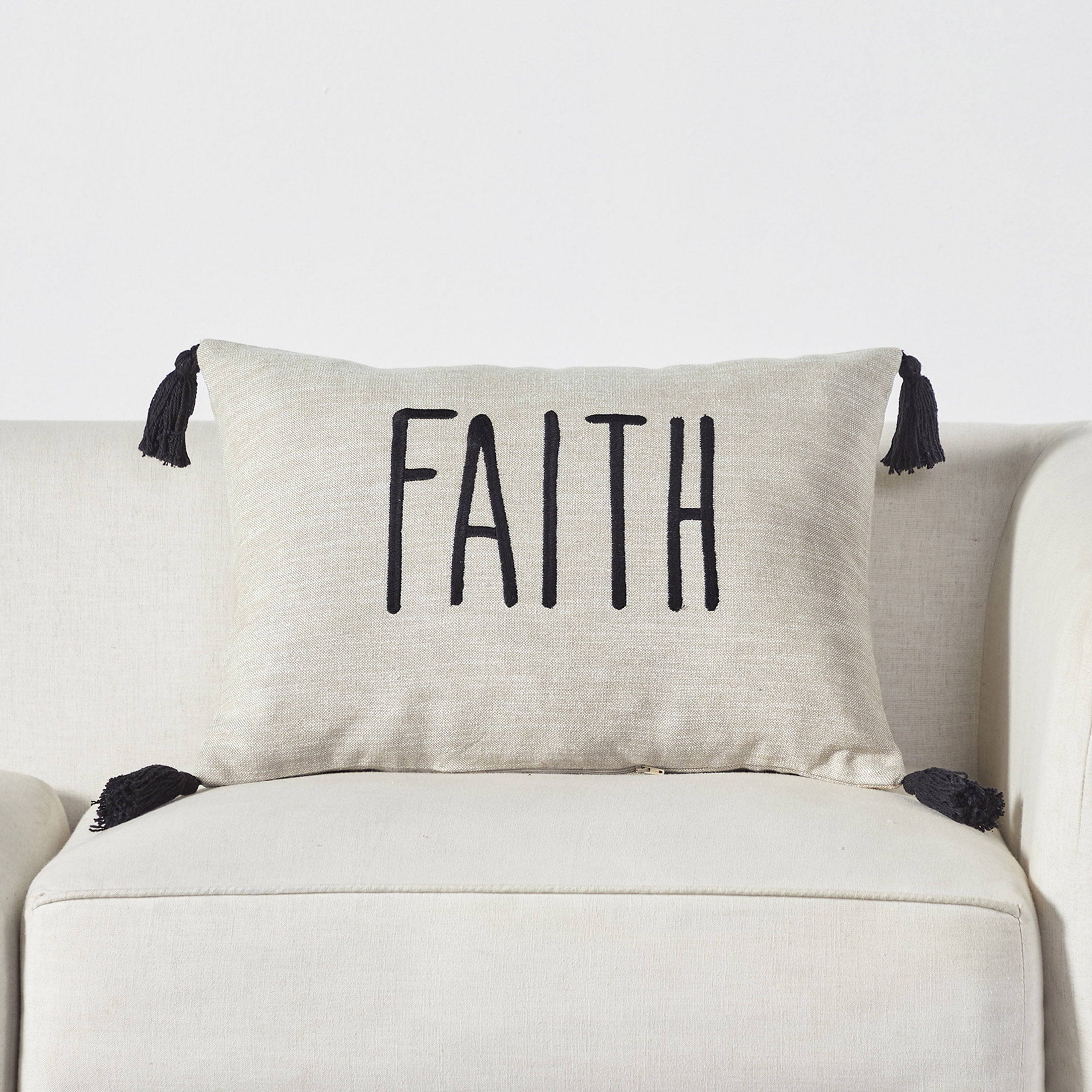 (4 pack) Mainstays Faith Throw Pillow, 14 x 20, Tan & Black