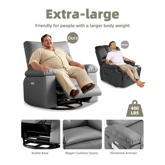 Manual Recliner PU Leather Living Room Chair Adjustable Reclining Chair Oversized Home Theater with Massage & Heat