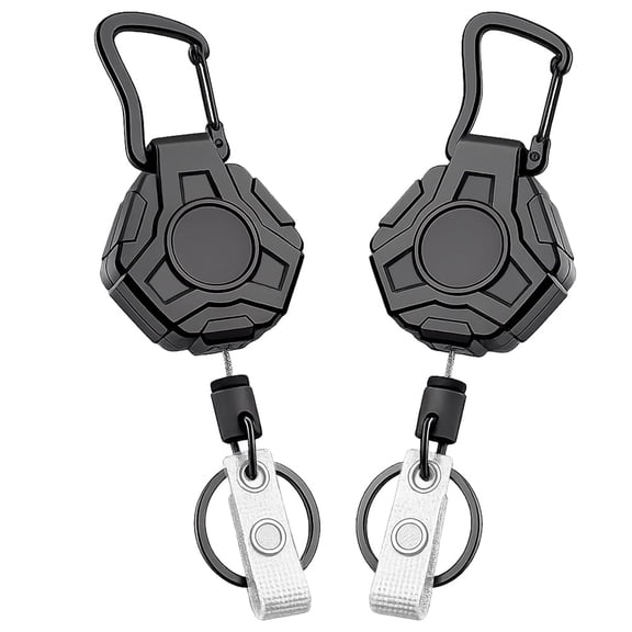 Olakula 2 Pack Black Heavy Duty Badge Reel,Retractable Keychain with Thick Elastic Steel Wire Anti-Lost.
