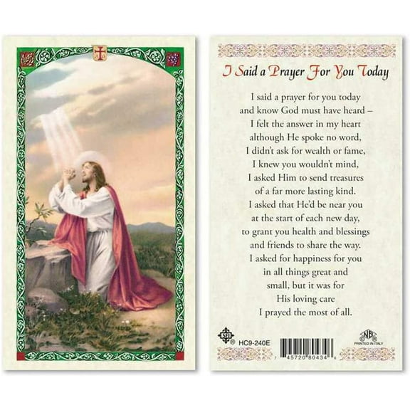 I Said a Prayer For You Today Sacred Heart of Jesus Laminated Prayer Cards - Pack of 25- English